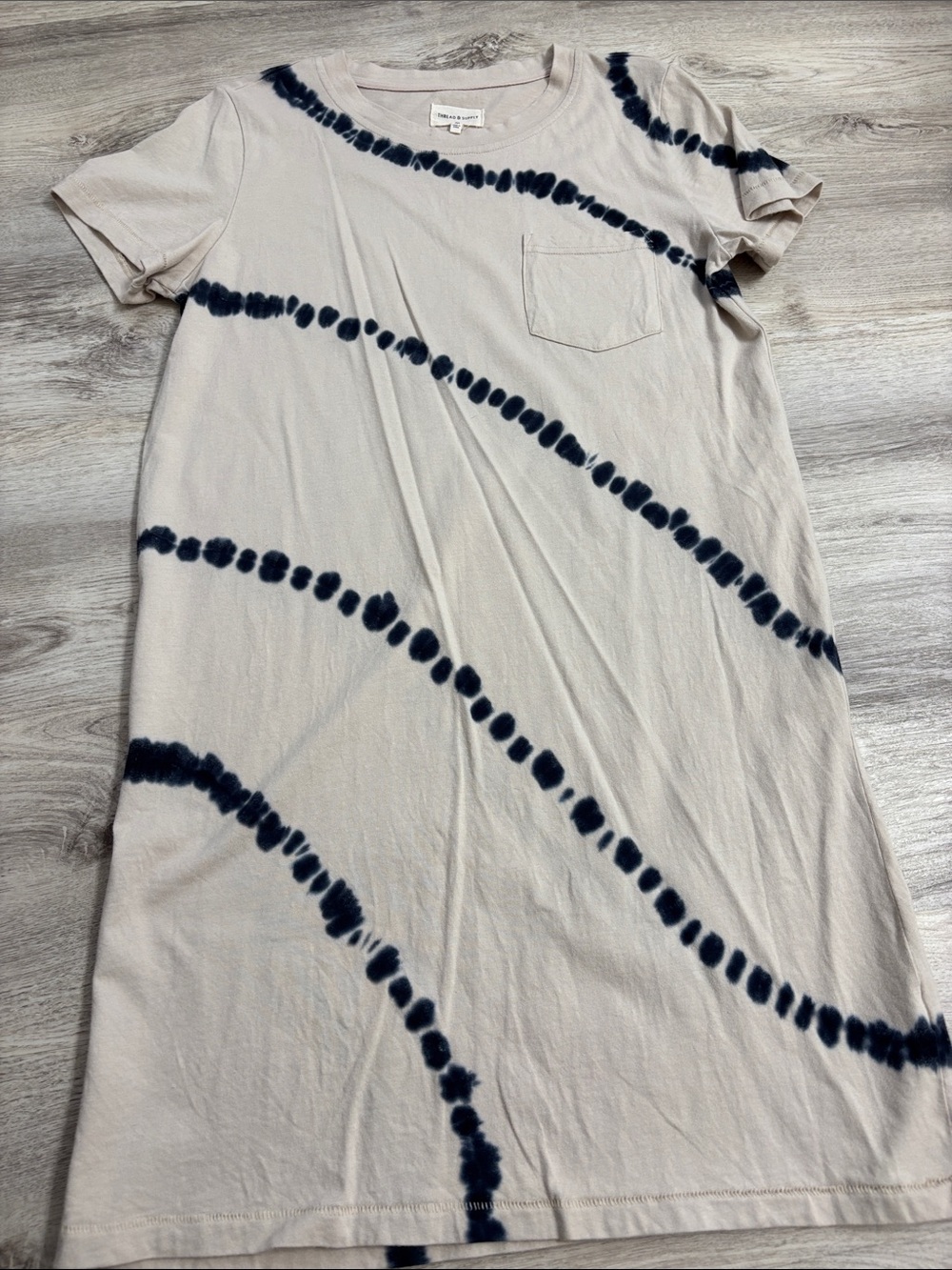 Thread & Supply Cream T-Shirt Dress with Navy Tie-Dye Curves